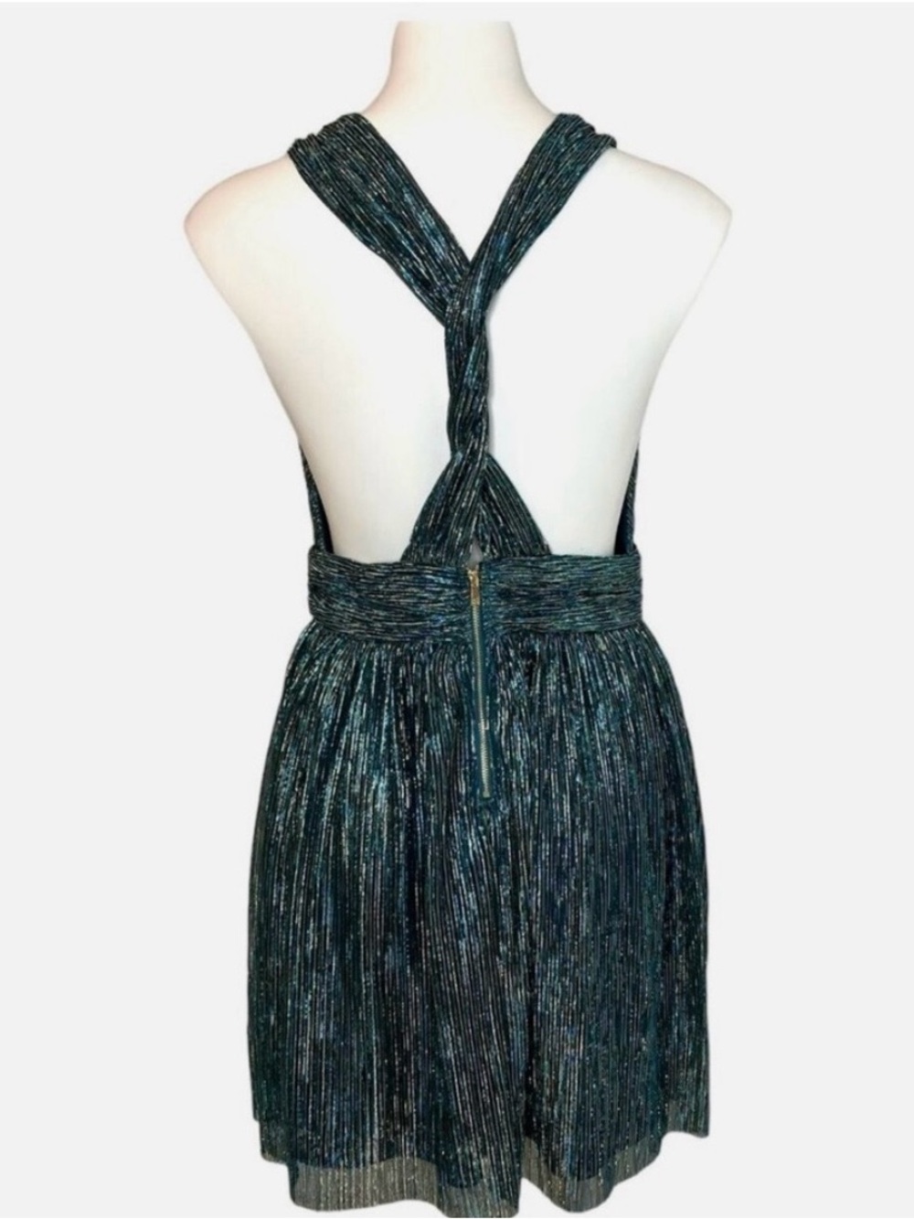 Lulus Ailey Gold/Teal Metallic Cocktail Party Dress Large NWT - Picture 4 of 8